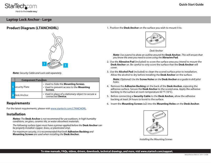 Page 1 de la notice Manuel utilisateur StarTech.com LTANCHORL
