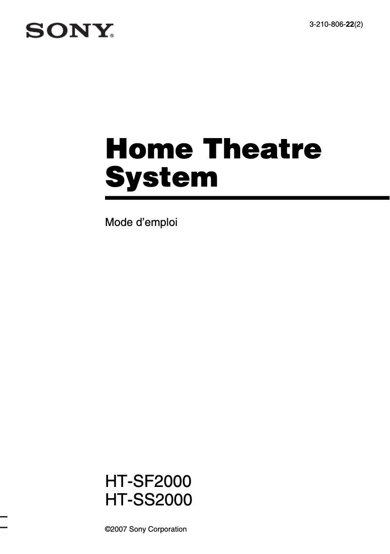 Image de la première page du manuel de l'appareil HT-SS2000