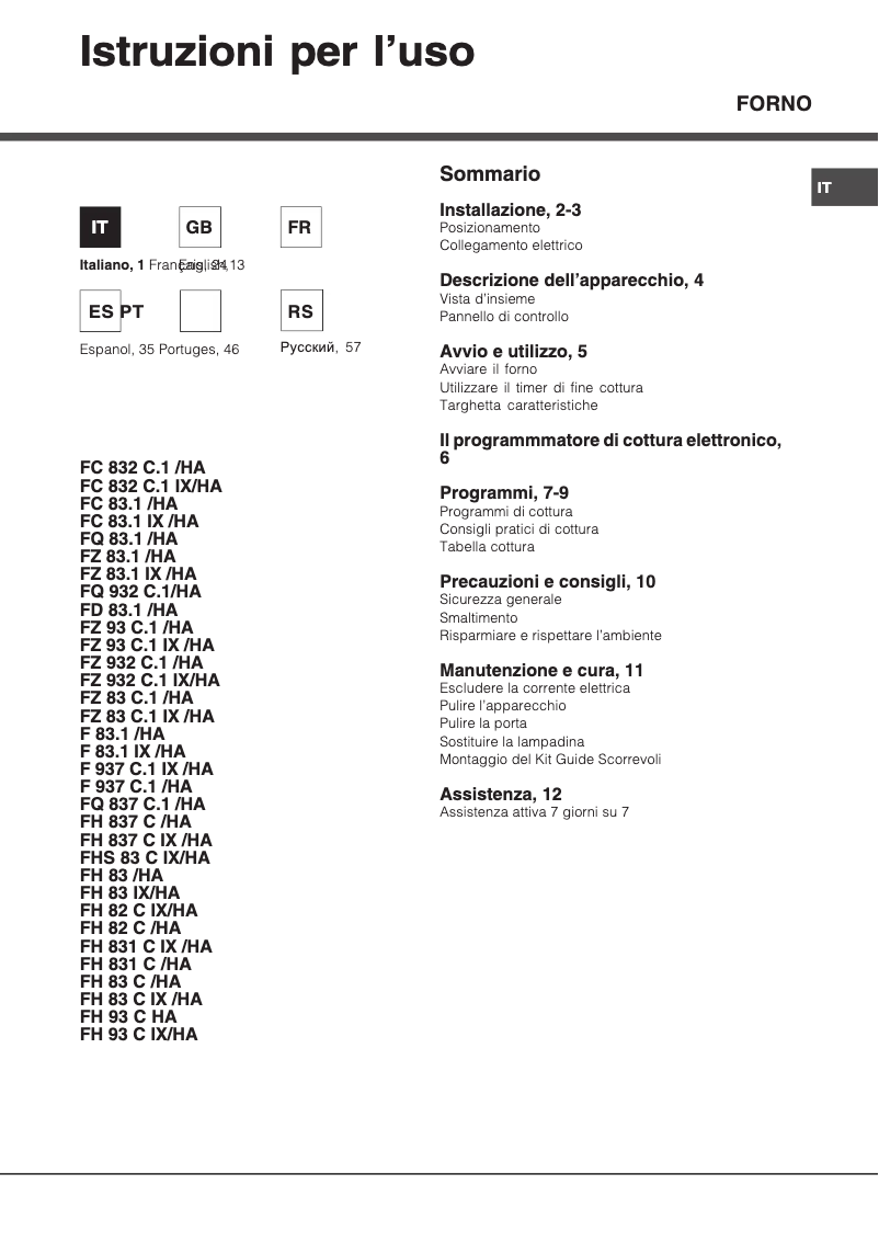 Page n°1 - Manuel utilisateur Hotpoint Ariston FD 83.1 (MR) /HA