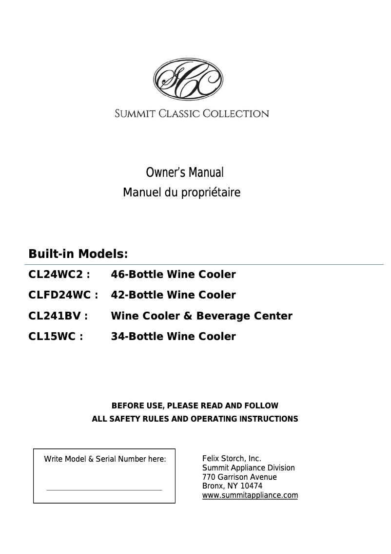 Image de la première page du manuel de l'appareil CL24WC2CSS
