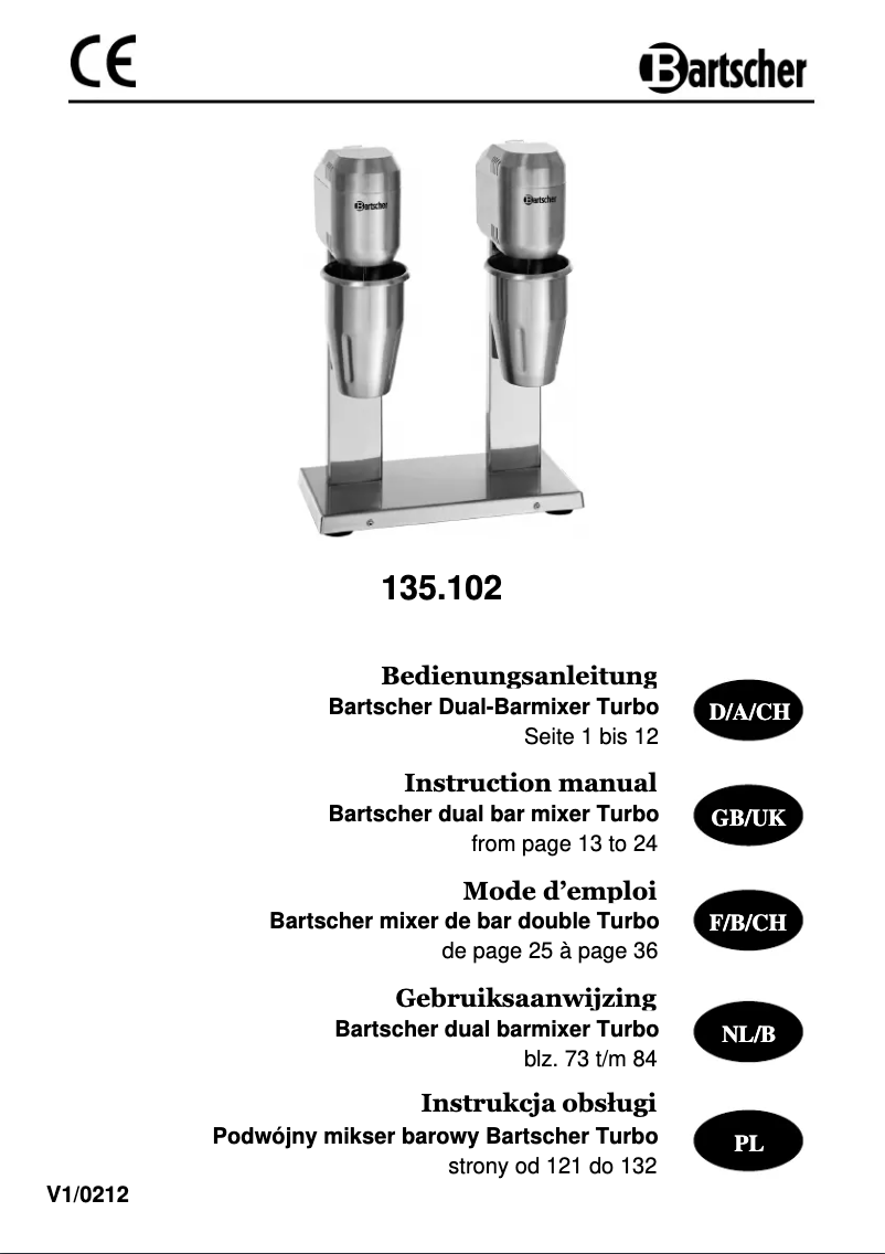 Page n°1 - Manuel utilisateur Bartscher 135102
