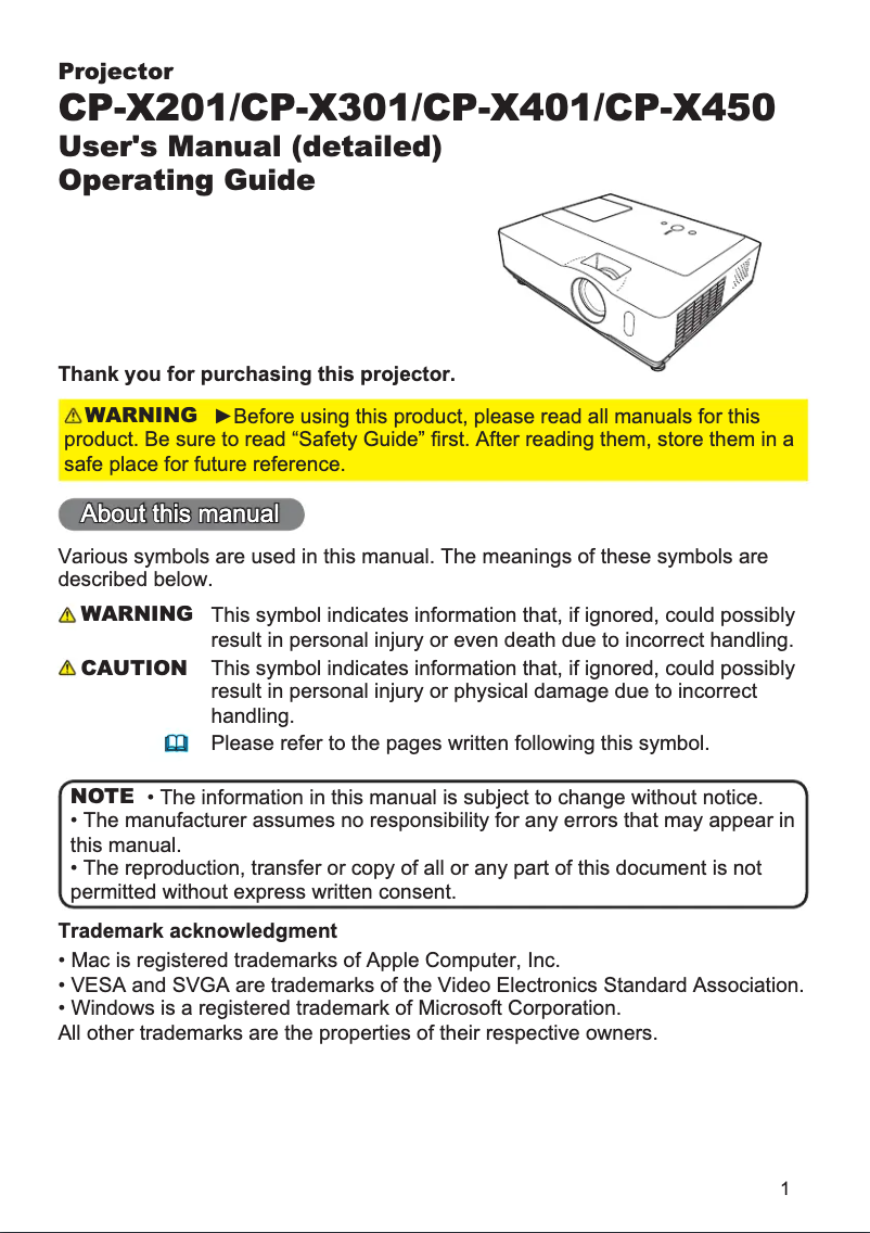 Page 1 de la notice Manuel utilisateur Hitachi CP-X450