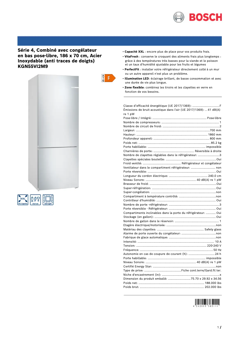 Page n°1 - Manuel utilisateur Bosch KGN55VI2M9
