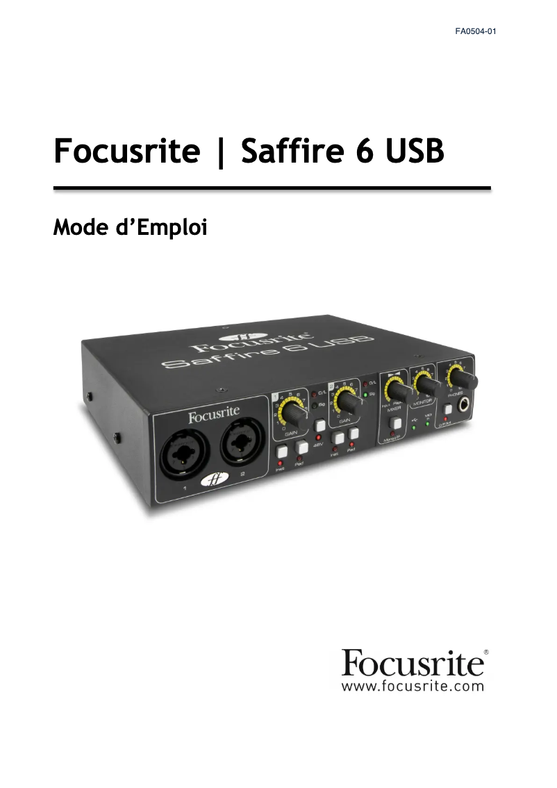 Image de la première page du manuel de l'appareil Saffire 6 USB