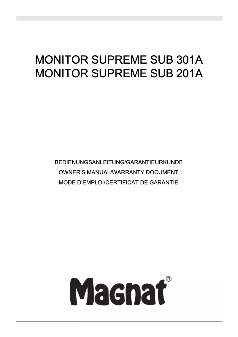 First page image of the manual for Monitor Supreme Sub 201A