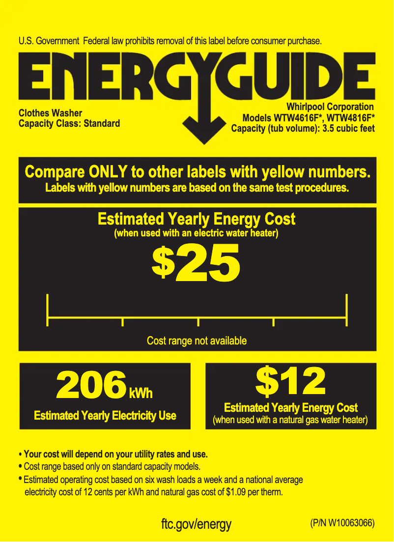 Page 1 de la notice Label énergétique Whirlpool WTW4616F