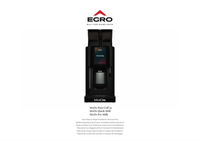 Page n°1 - Manuel utilisateur Egro MoDe Quick Milk