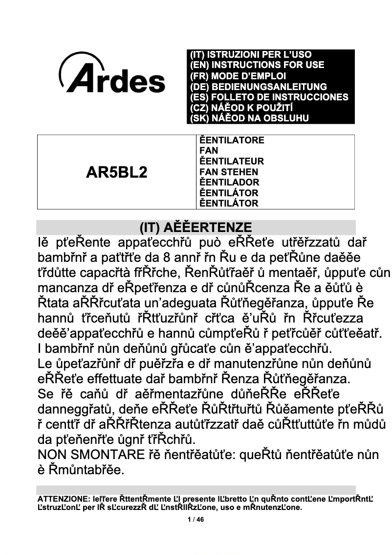 Page n°1 - Manuel utilisateur Ardes AR5BL2