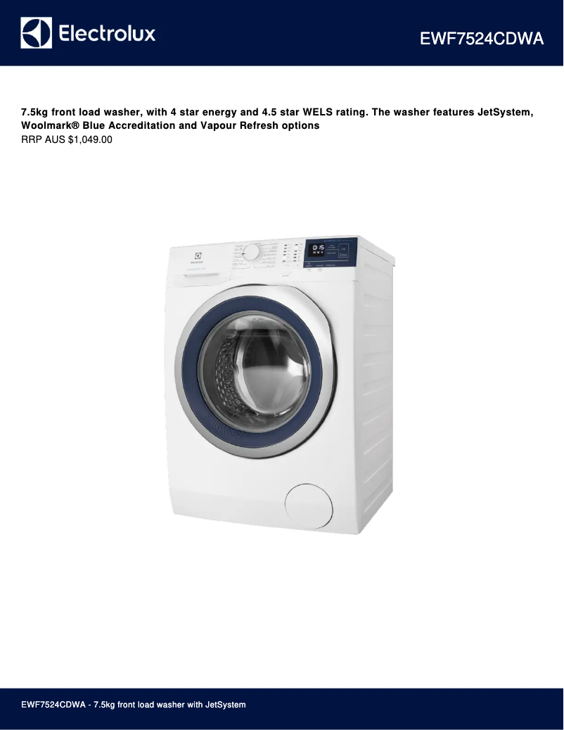 Page n°1 - Fiche technique Electrolux EWF7524CDWA