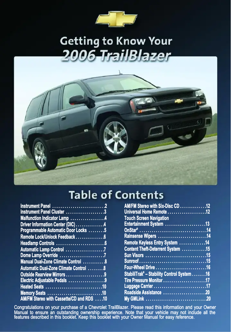 Page n°1 - Guide de démarrage rapide Chevrolet Trailblazer EXT (2006)