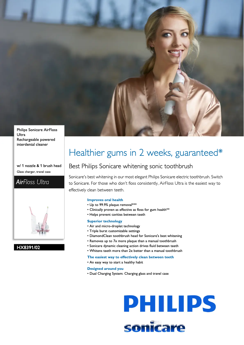 Image de la première page du manuel de l'appareil Sonicare AirFloss Ultra HX8391