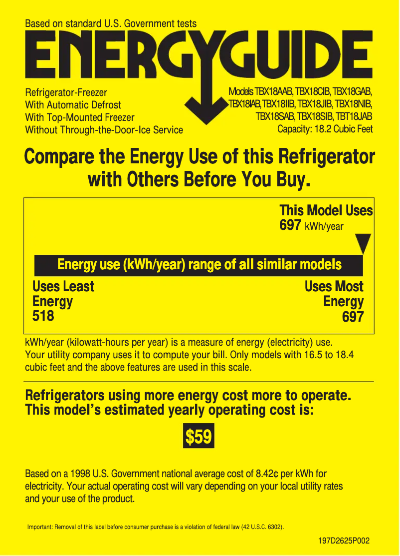 Página 1 del manual Etiqueta energética GE TBX18CIBWW