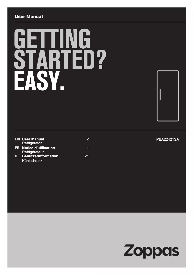 Page n°1 - Manuel utilisateur Zoppas PBA22421SA