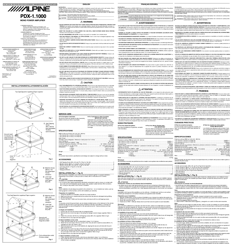 Page n°1 - Manuel utilisateur Alpine PDX-1 1000