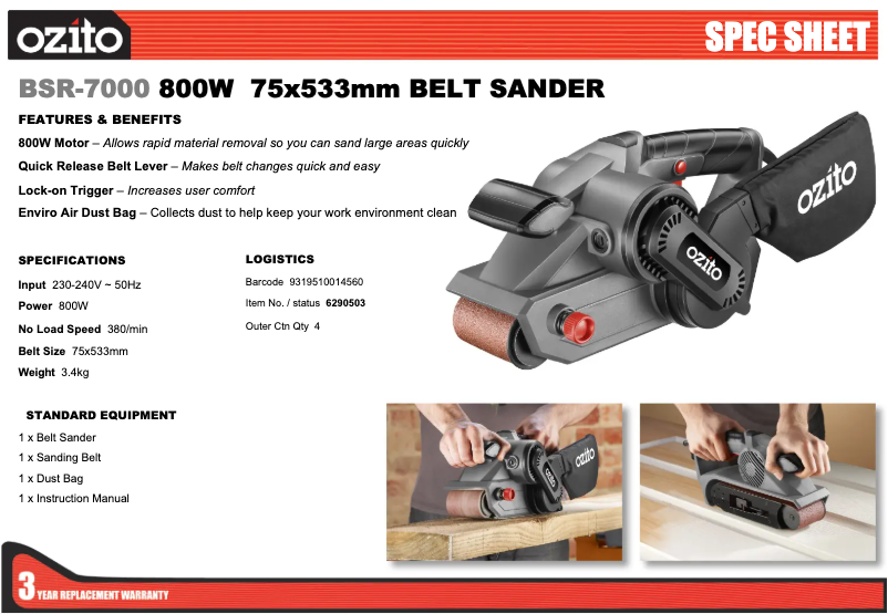 Page n°1 - Fiche technique Ozito BSR-7000