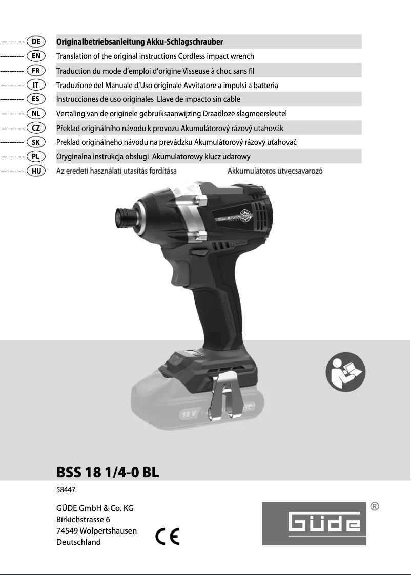 Page 1 de la notice Manuel utilisateur Güde BSS 18 1/4-0 BL