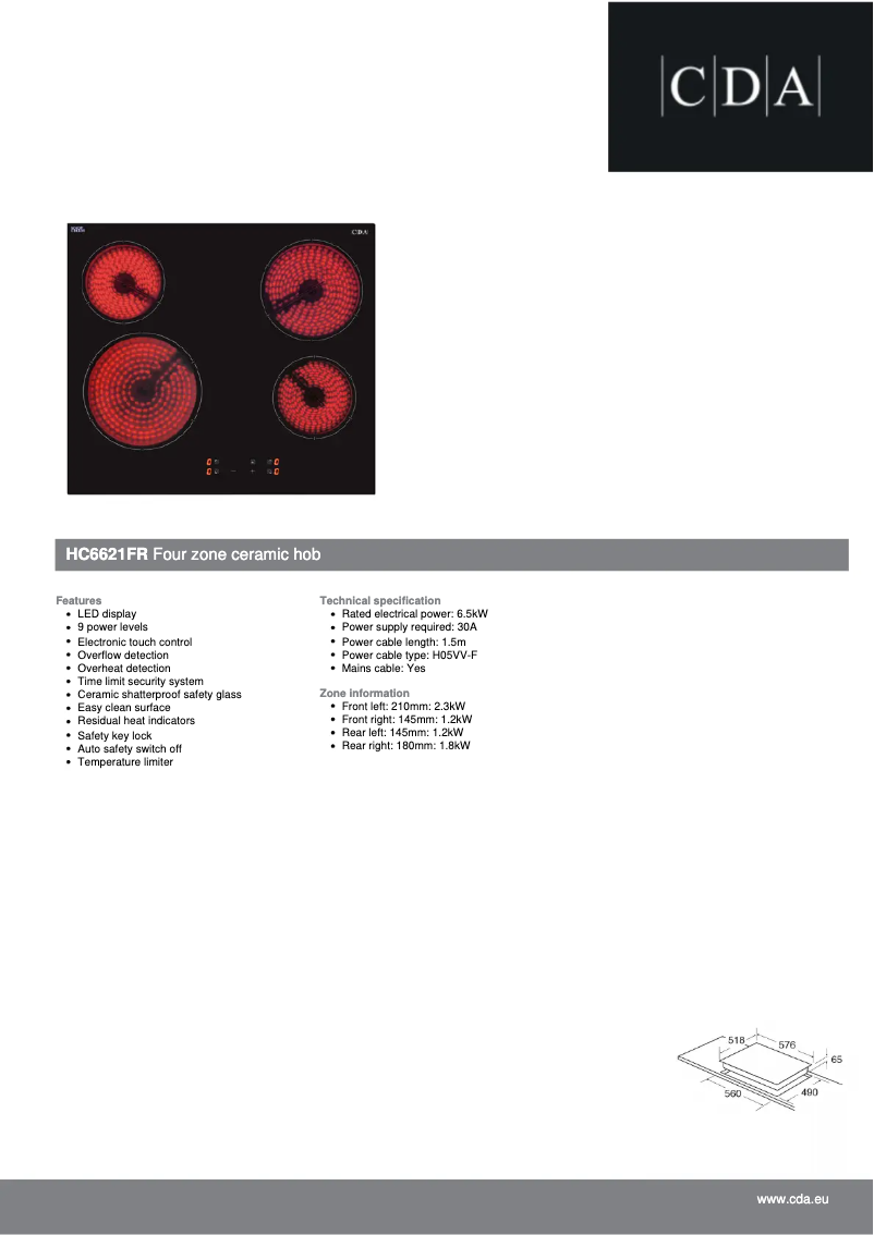Page 1 de la notice Fiche technique CDA HC6621FR