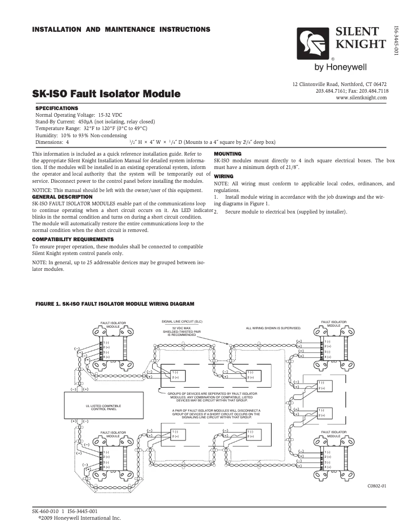 Page 1 de la notice Manuel utilisateur Silent Knight SK-ISO