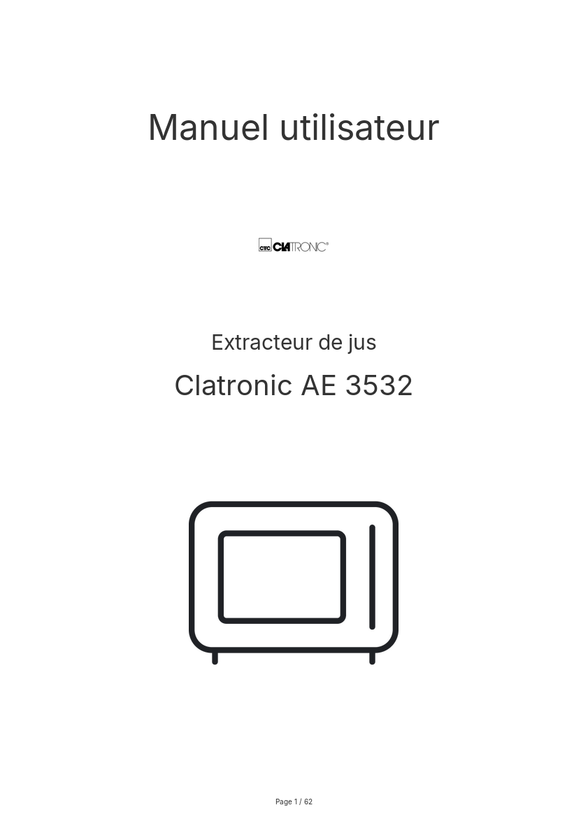 Page n°1 - Manuel utilisateur Clatronic AE 3532