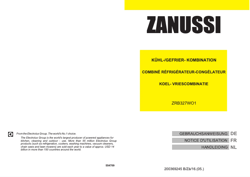 Page 1 de la notice Manuel utilisateur Zanussi ZRB 327WO1