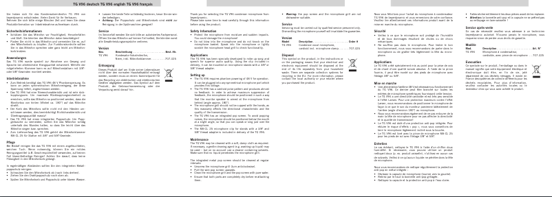 Page 1 de la notice Manuel utilisateur Beyerdynamic TG V96