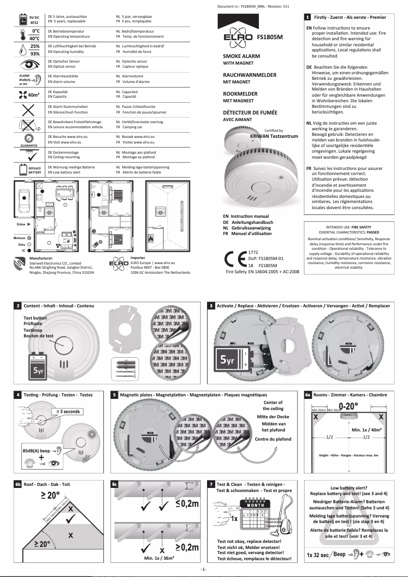 Page 1 de la notice Manuel utilisateur Elro FS180561M