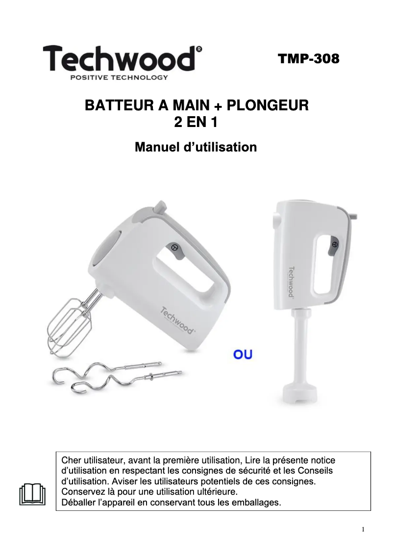 Page 1 de la notice Manuel utilisateur Techwood TMP-308