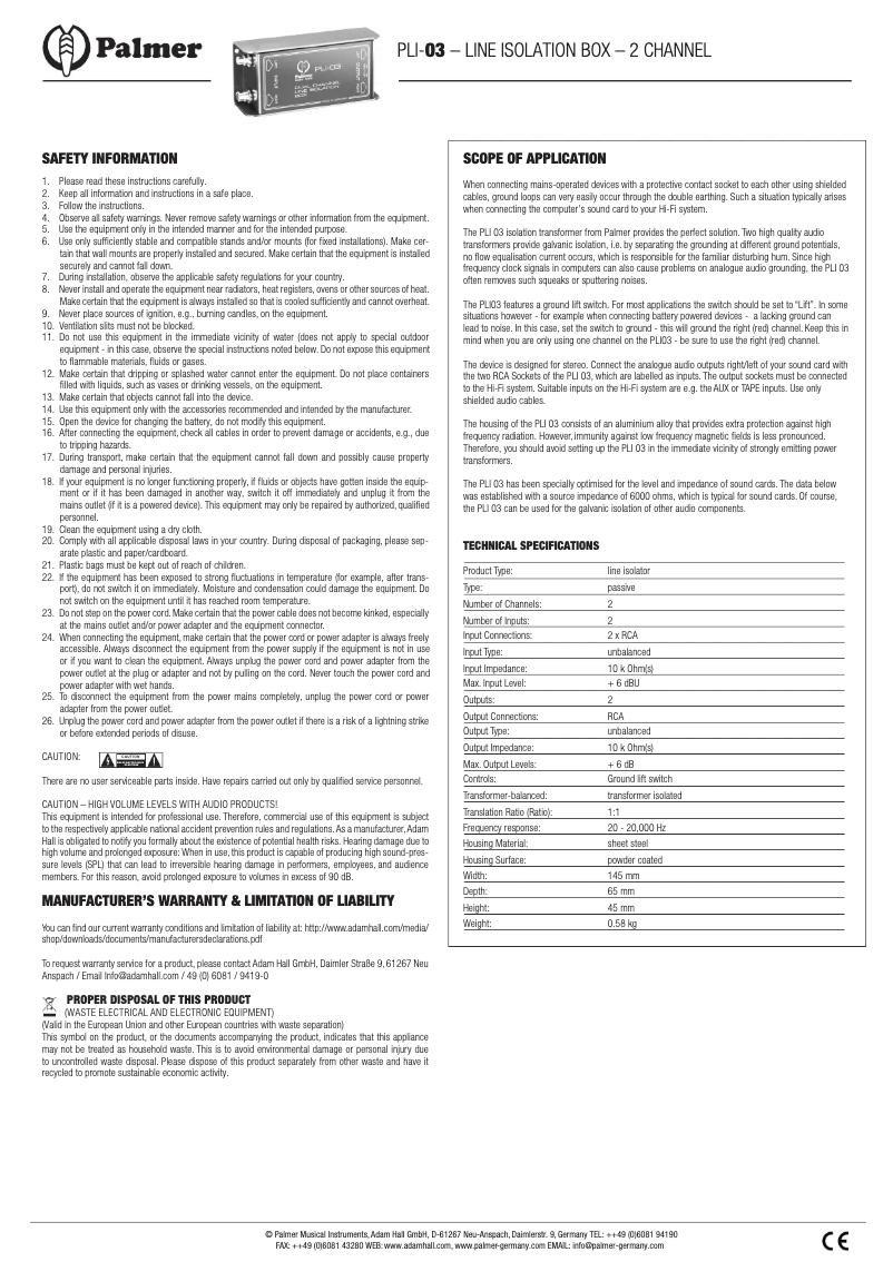 Image de la première page du manuel de l'appareil PLI-03