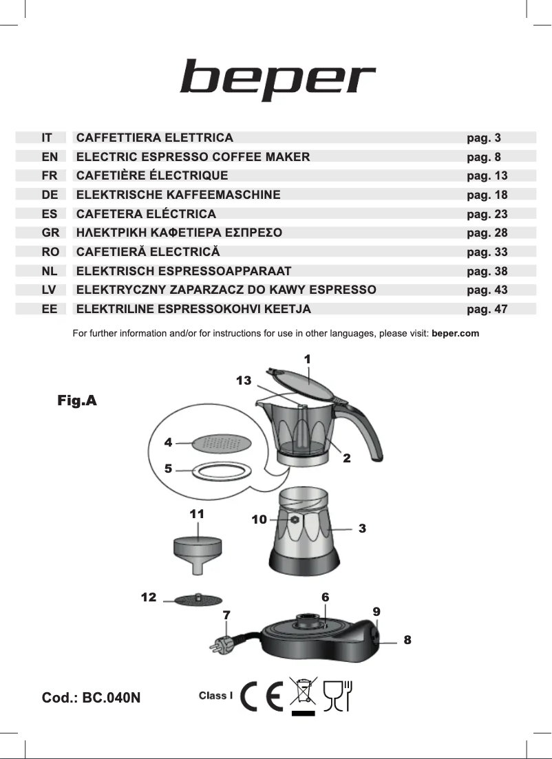 Page 1 de la notice Manuel utilisateur Beper BC.040N