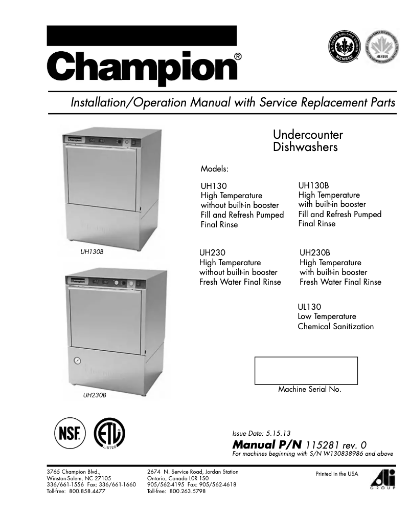 Page 1 de la notice Manuel utilisateur Champion UH130B