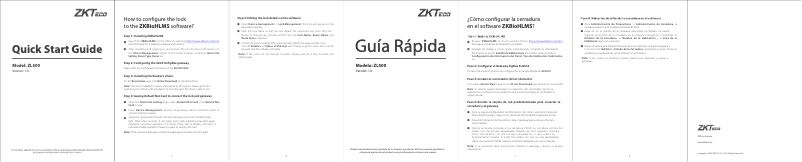 Page 1 de la notice Guide de démarrage rapide ZKTeco ZL500