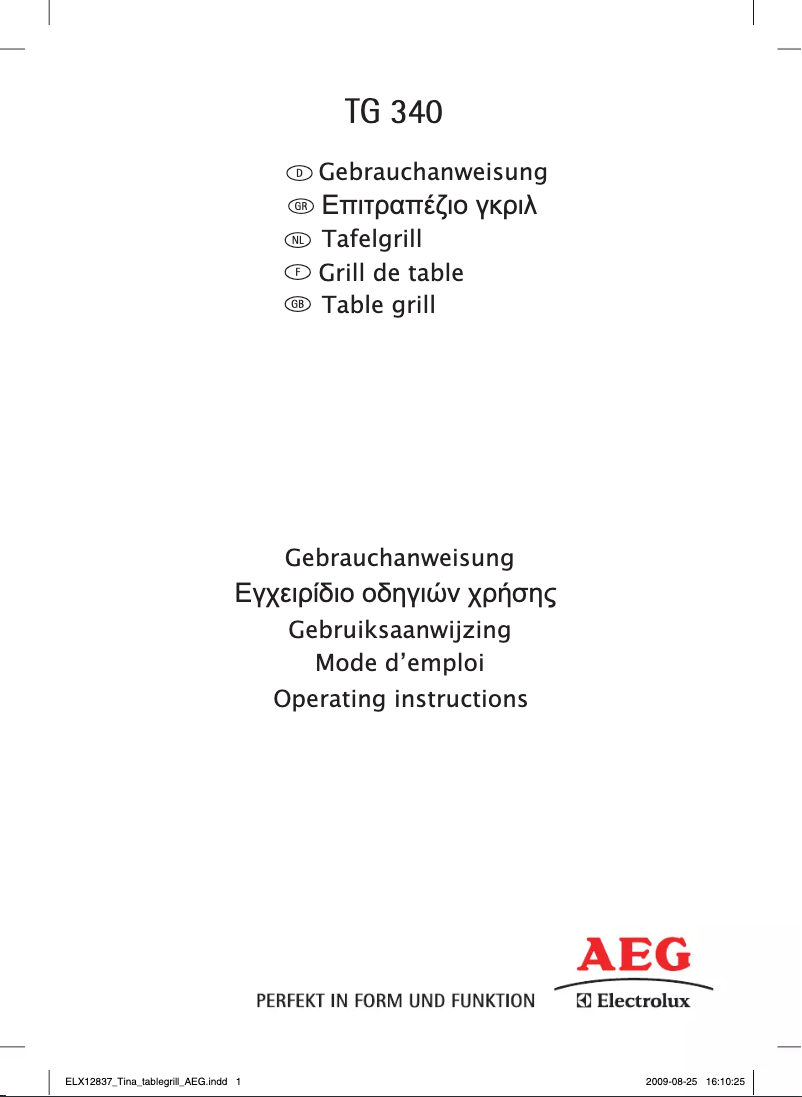 Page n°1 - Manuel utilisateur AEG TG340