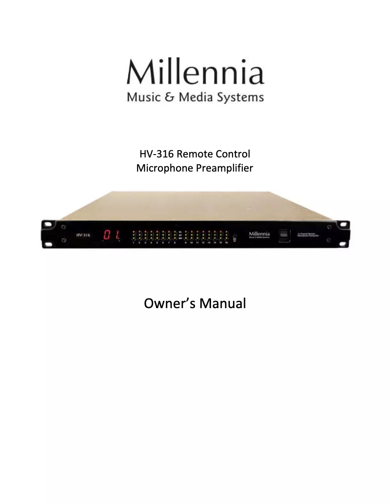 Page n°1 - Manuel utilisateur Millennia HV-316