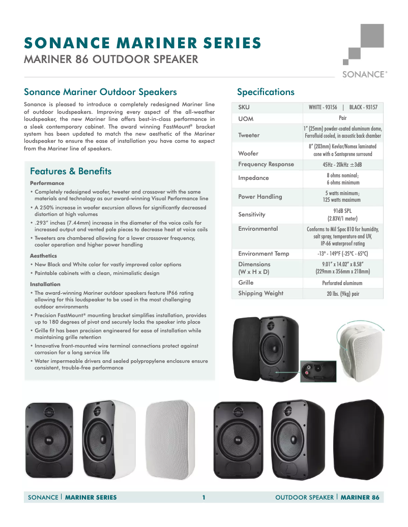 Página 1 del manual Ficha técnica Sonance Mariner 86