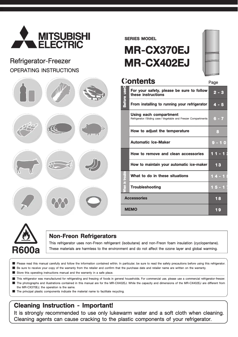 Page 1 de la notice Manuel utilisateur Mitsubishi MR-CX402EJ-OB-A2