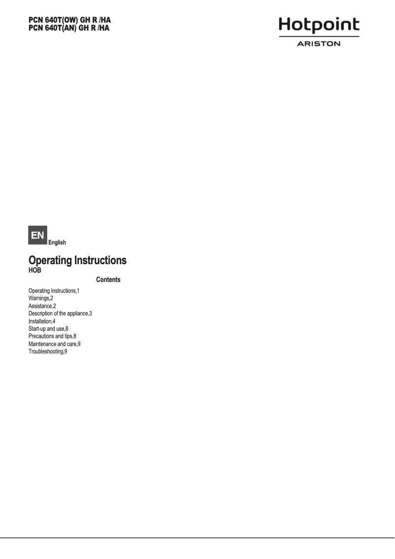 Image de la première page du manuel de l'appareil PCN 640T(OW) GH R /HA