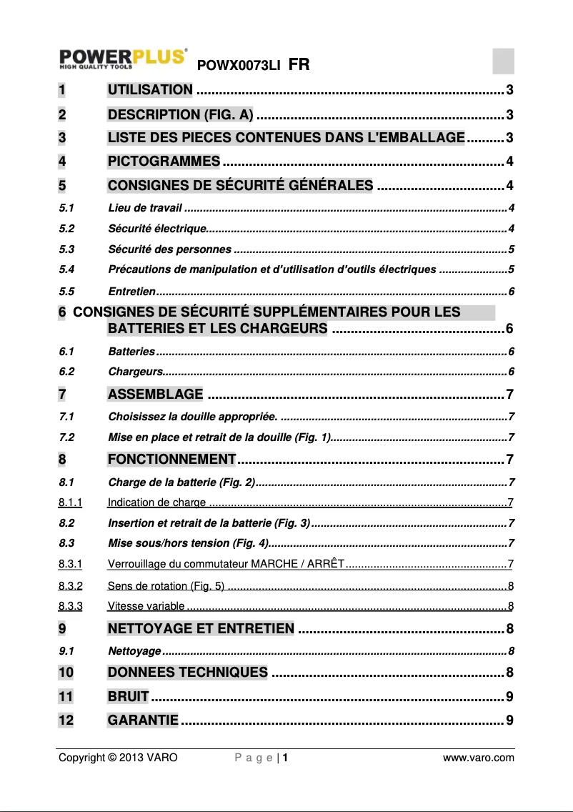 Page 1 de la notice Manuel utilisateur PowerPlus POWX0073LI