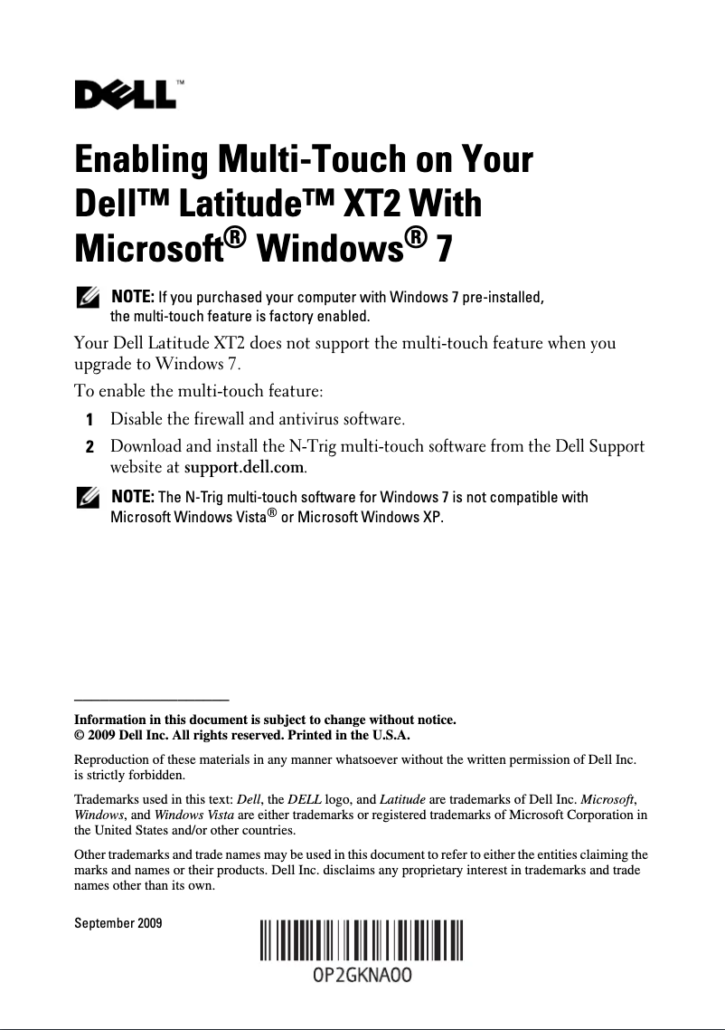 Page 1 de la notice Manuel utilisateur Dell Latitude XT2