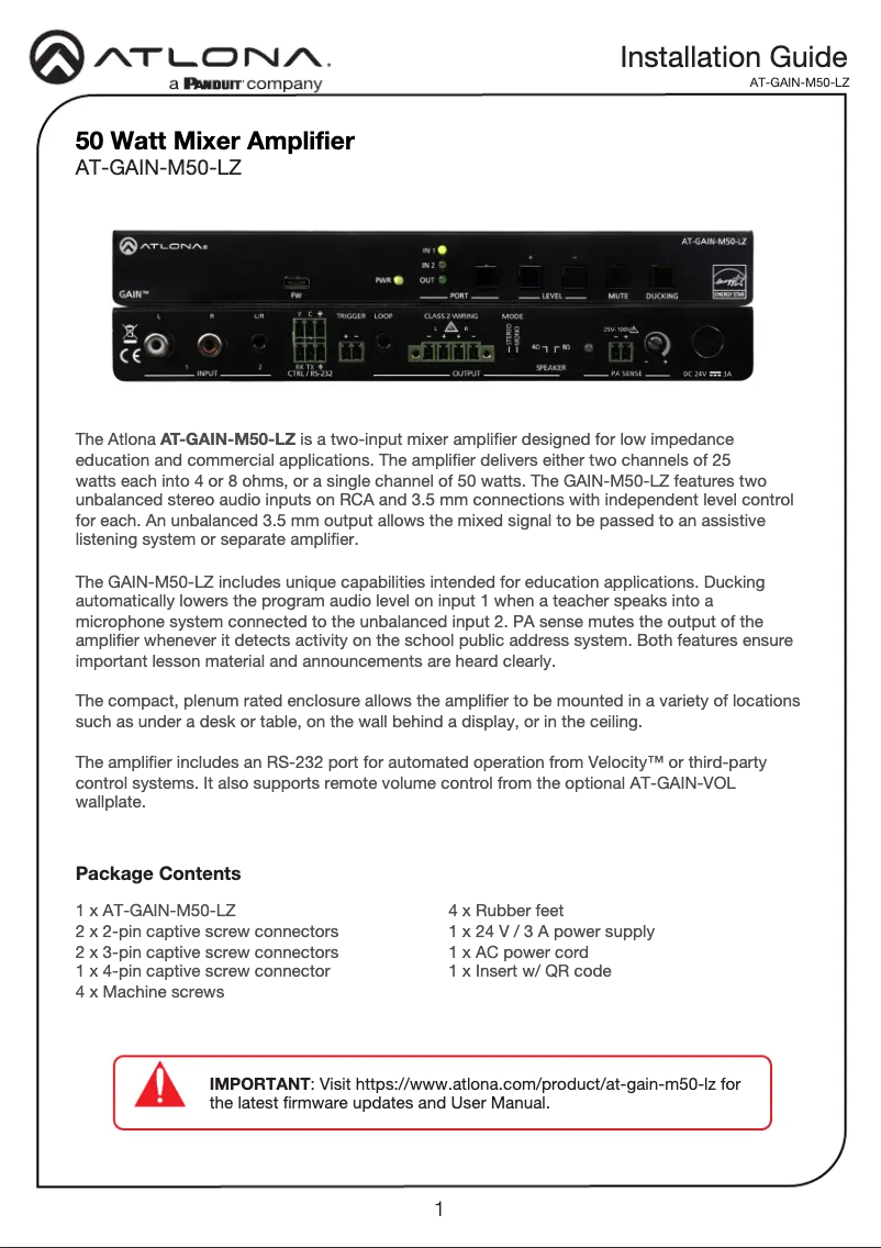 Imagen de la primera página del manual del dispositivo AT-GAIN-M50-LZ