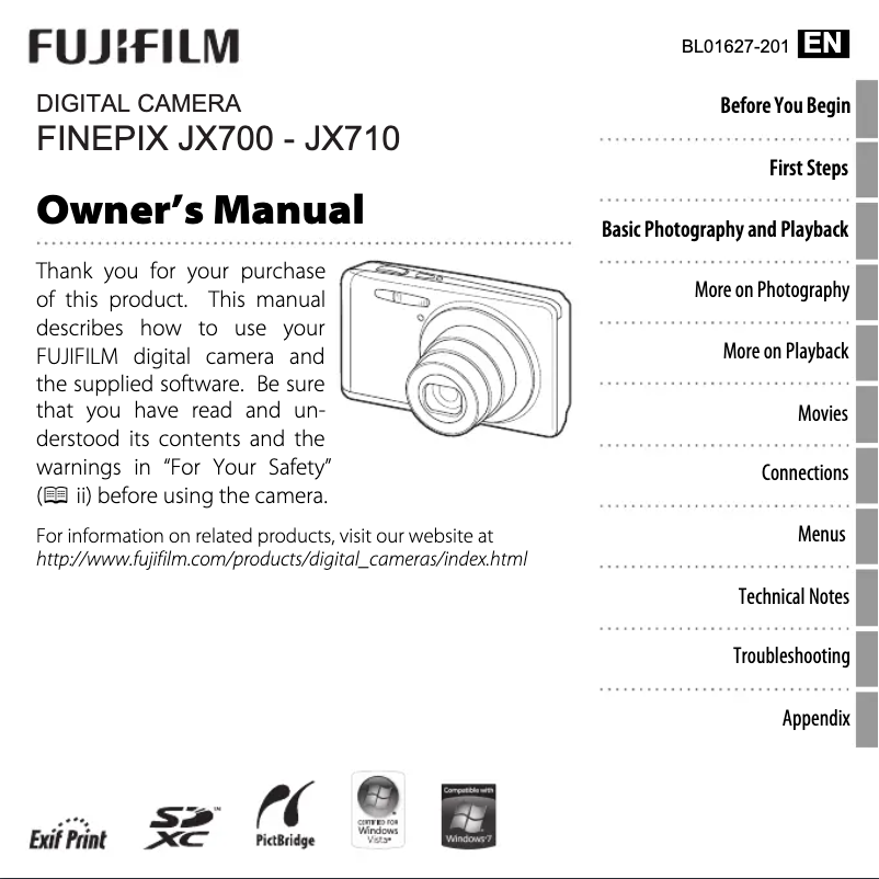 Page 1 de la notice Manuel utilisateur Fujifilm FinePix JX710