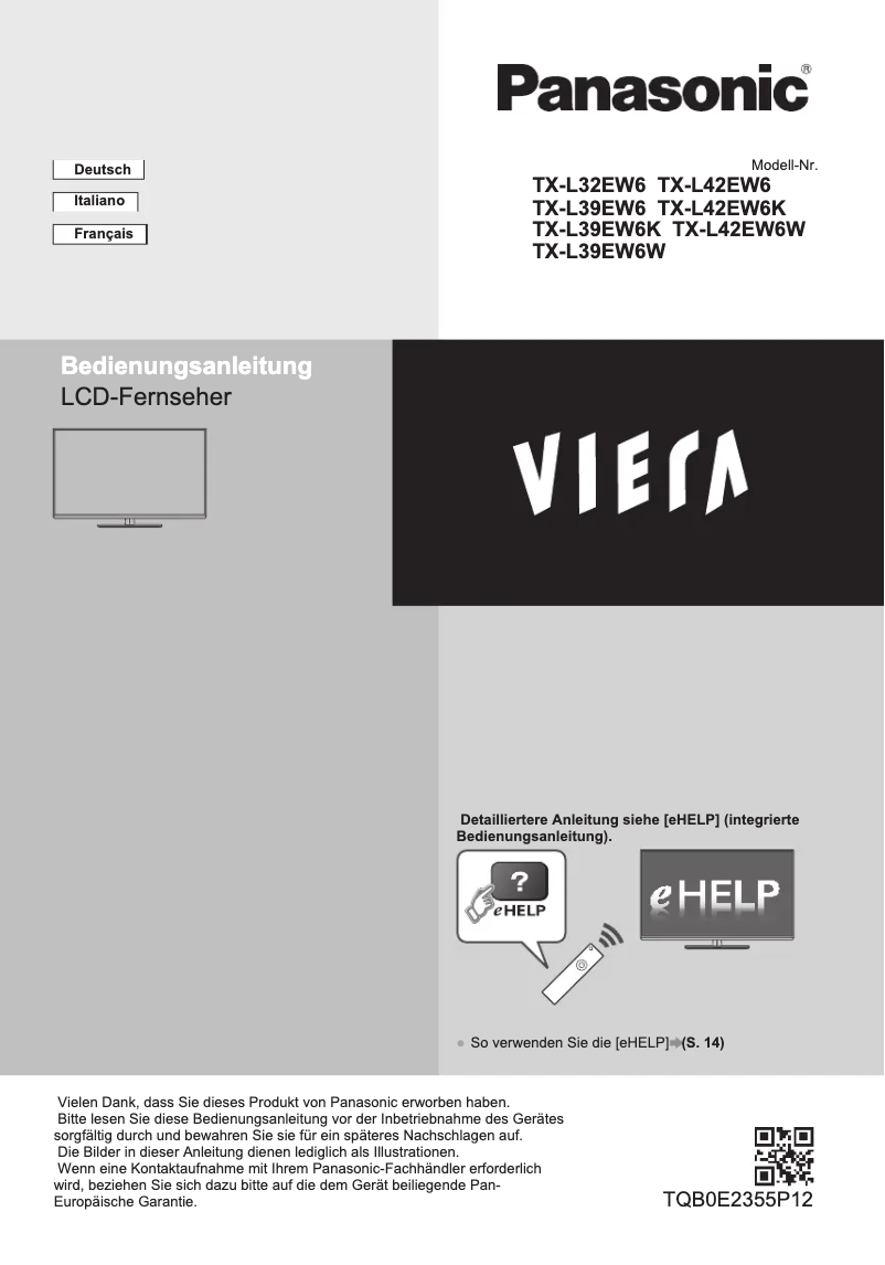 Página 1 del manual Manual de usuario Panasonic TX-L42EW6