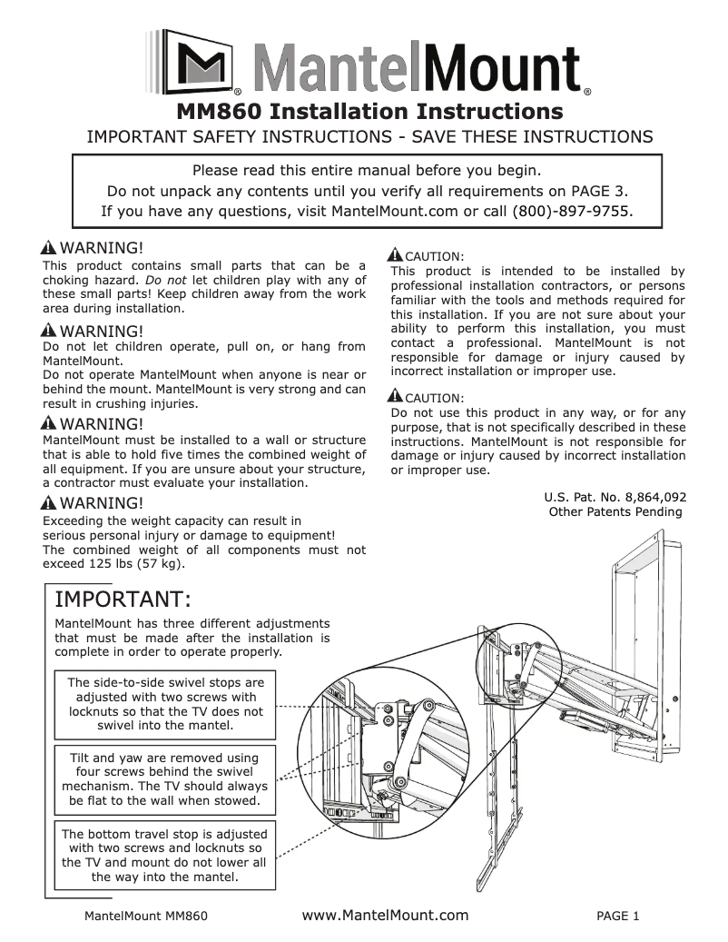 Page n°1 - Guide d'installation MantelMount MM860