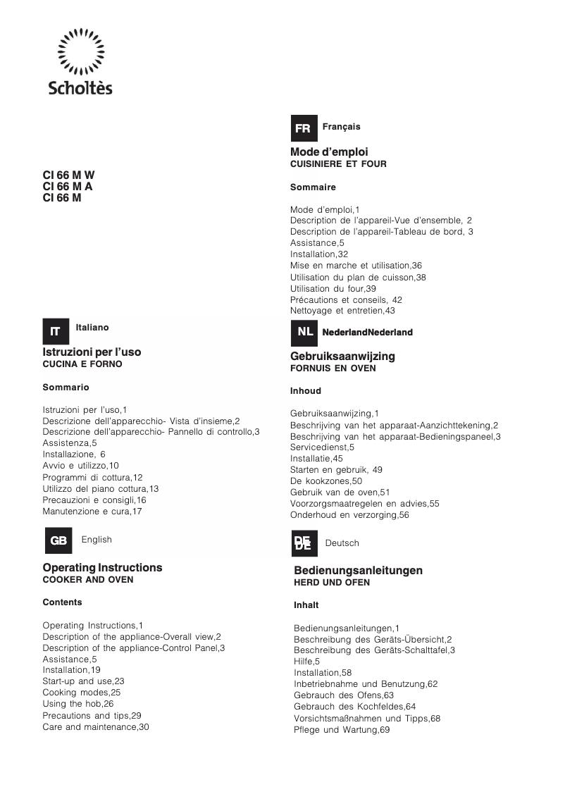 Página 1 del manual Manual de usuario Scholtès CI 66M I