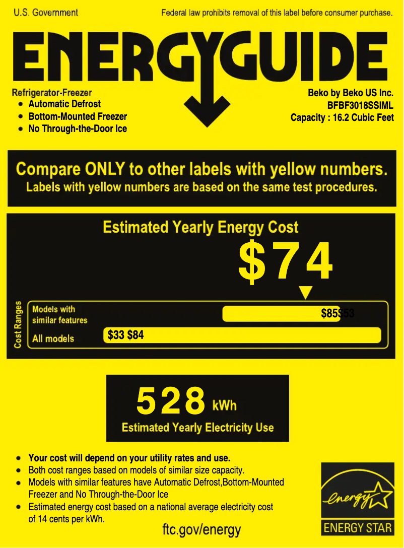 Page n°1 - Label énergétique Beko BFBF3018SSIML
