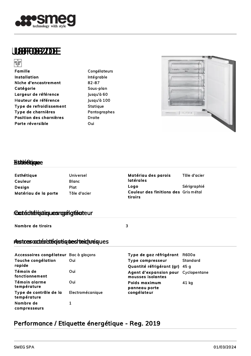 Page n°1 - Fiche technique Smeg U8F082DE