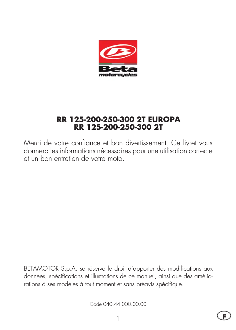 Página 1 del manual Manual de usuario Beta RR 2T 125 (2020)