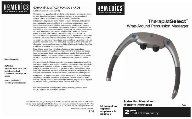 Page n°1 - Manuel utilisateur Homedics PA-X