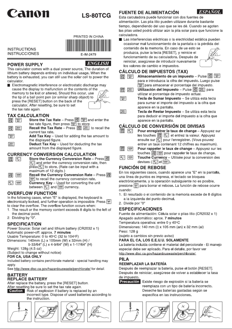 Image de la première page du manuel de l'appareil LS-80TCG