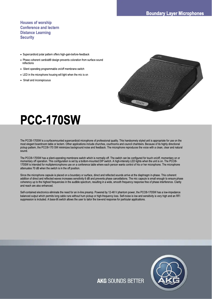 Page n°1 - Fiche technique AKG PCC-170SW