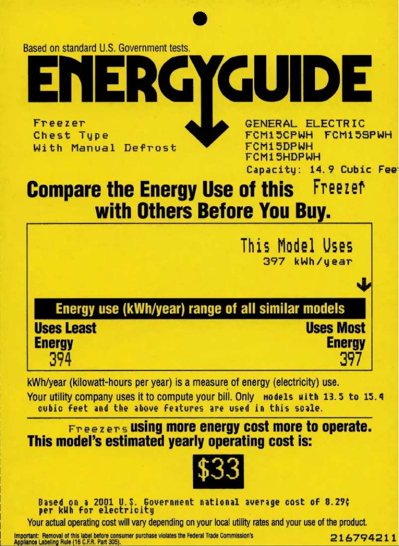 Page n°1 - Label énergétique GE FCM15SPWH
